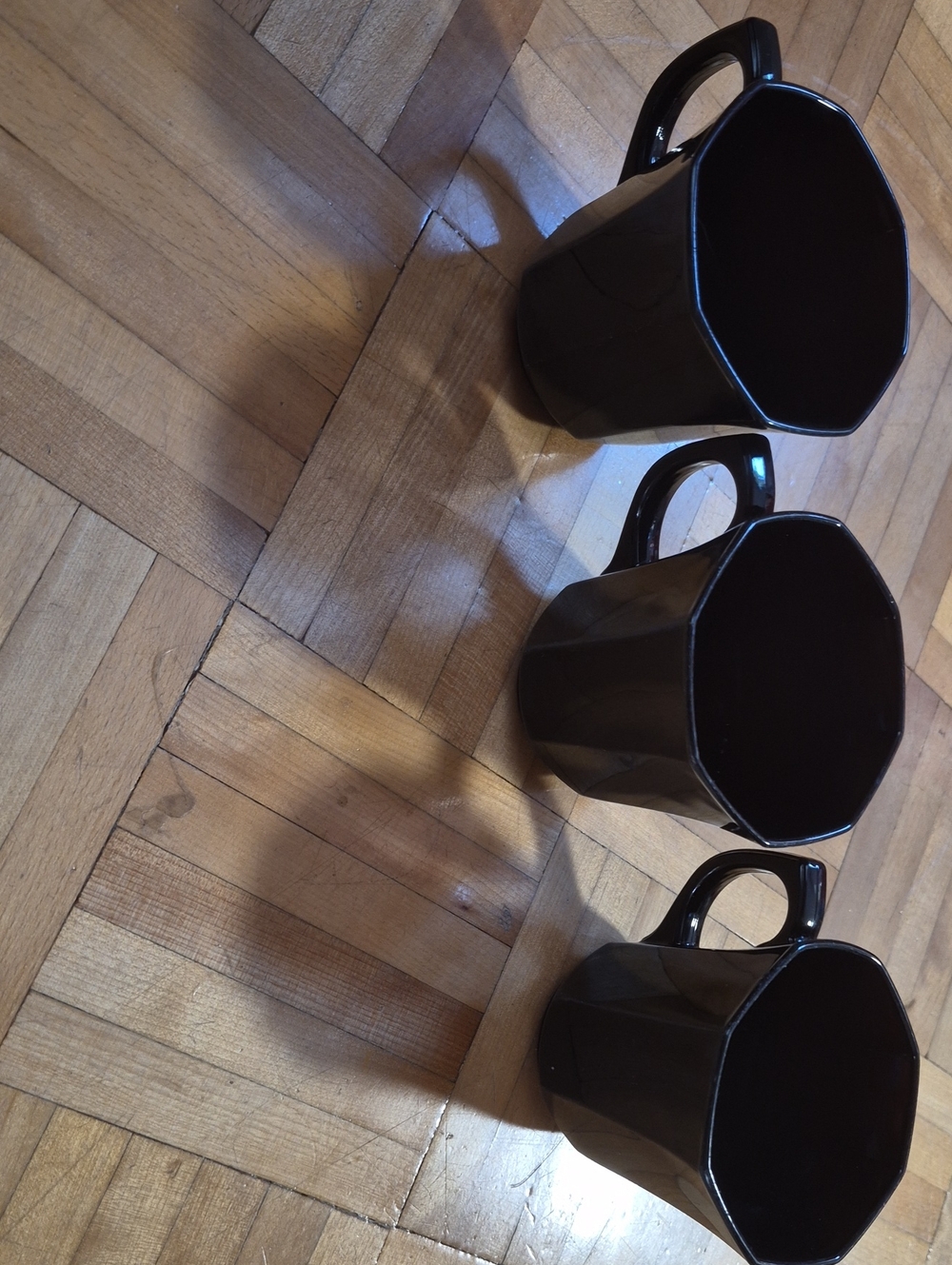 Vintage Arcoroc France Black Glass Mugs - Set of 3